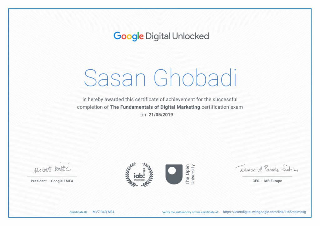 google digital unlocked ، جوایز و افتخارات ساسان قبادی ، مهندس ساسان قبادی مدیرعامل شرکت طراحی سایت گوگل و بنیان گذار چندین برند موفق در زمینه برنامه نویسی و دیجیتال مارکتینگ ...